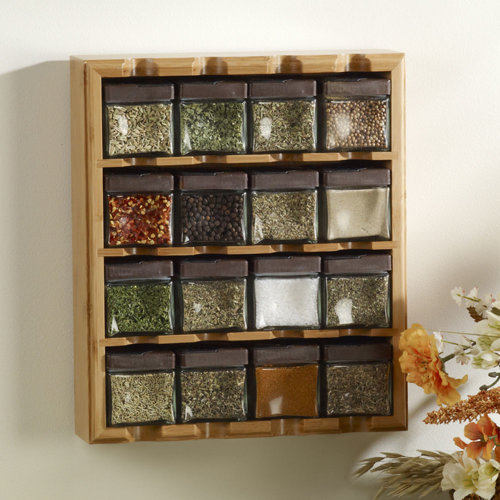 Kamenstein Bamboo Inspirations Spice Rack with Leaf Labels, 16Cube